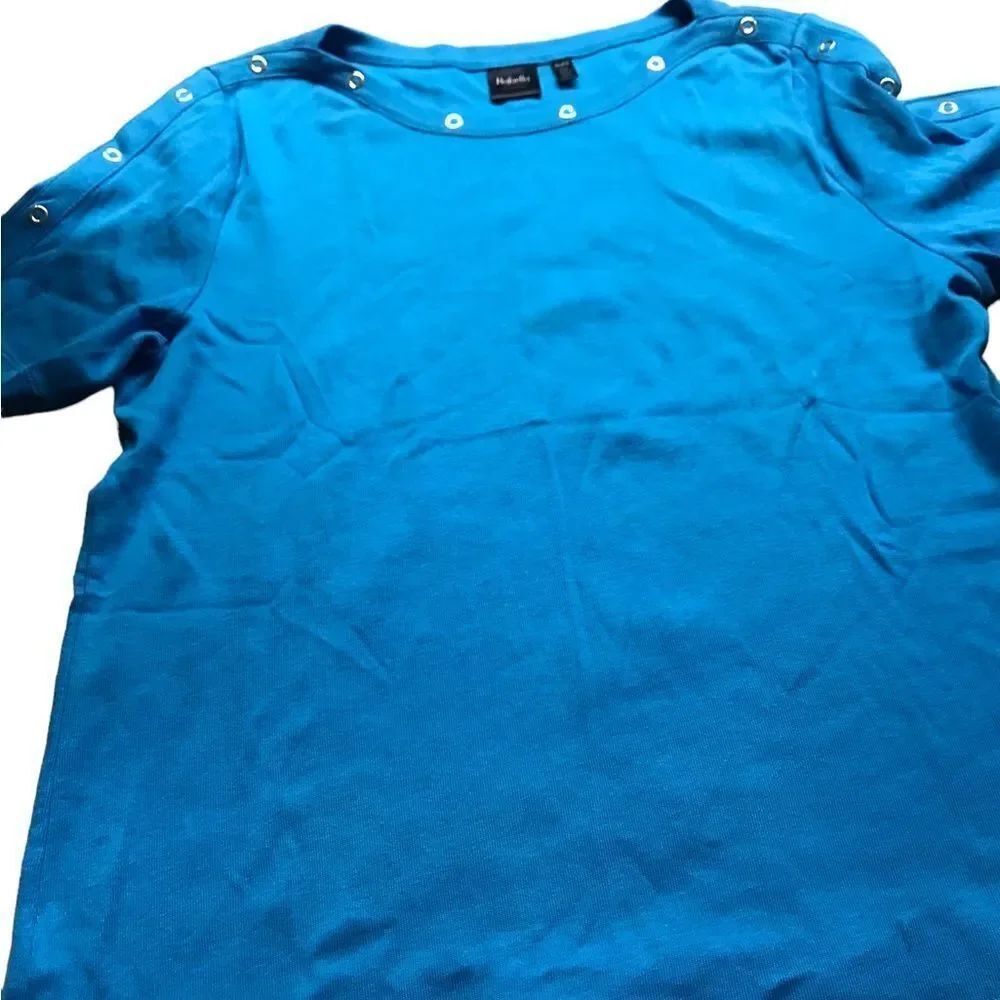 Rafaella size PL bright aqua t shirt with silver accents excellent condition